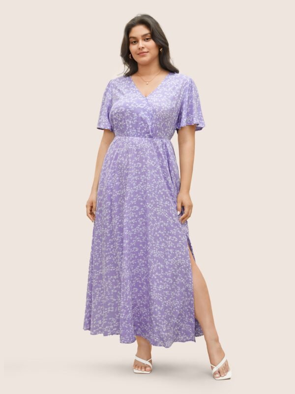 Bloom Dress - Flutter Sleeve Ditsy Floral Pocket Split Maxi Dress - Image 55