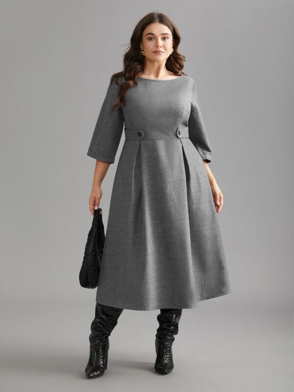 Buckled Waist Loops Pleated Midi Dress - Image 2