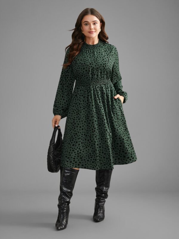 Polka Dot Shirred Frill Trim Dress - Image 3