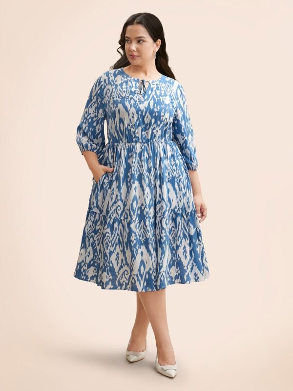 Boho Print Tie Knot Puff Sleeve Dress - Image 30