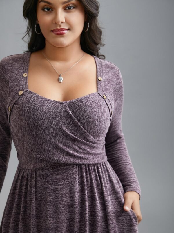 Heart Neckline Button Detailing Crossover Fit Dress