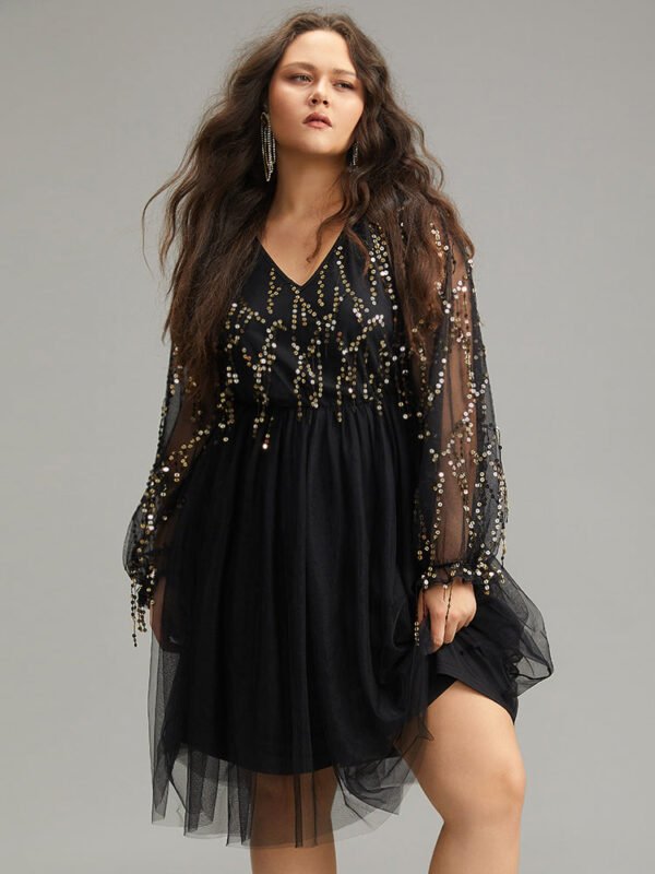 Sequin Mesh Patchwork Tassel Dress - Image 5