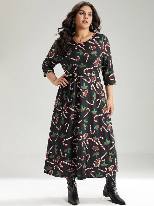 Christmas Print Pocket Elastic Waist Dress - Image 10