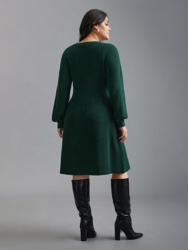 Raglan Sleeve Textured Button Detailing Dress - Image 2