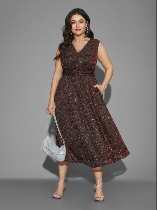 Sequin Surplice Neckline Sleeveless Midi Dress - Image 12