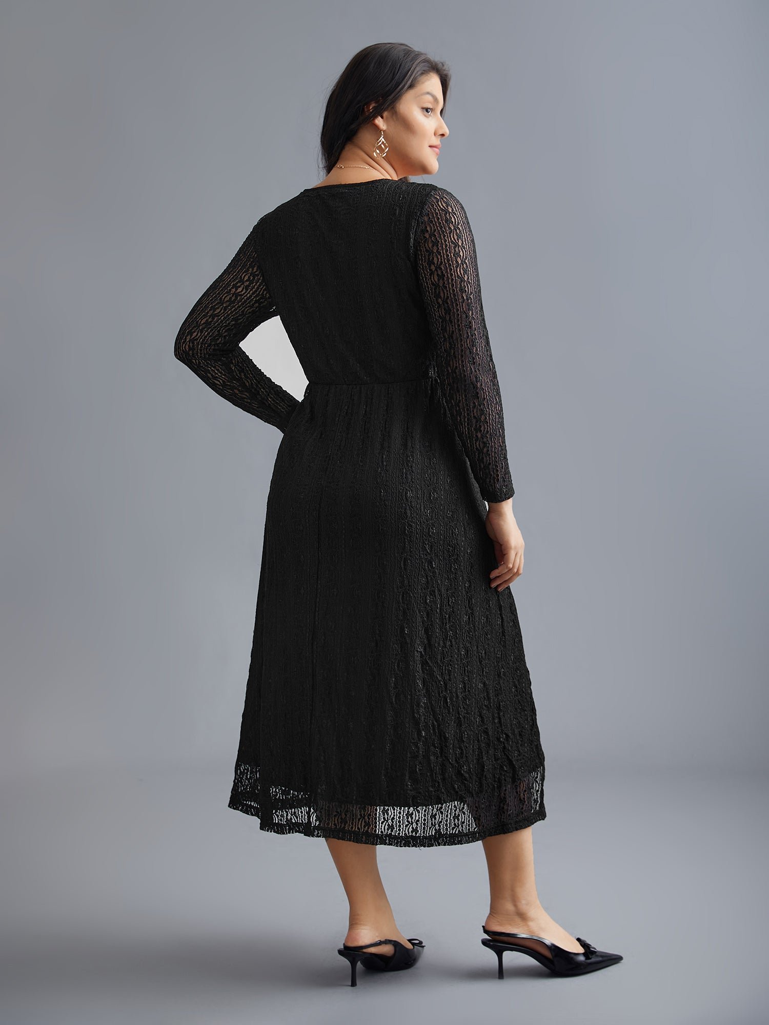 Lace Panel Square Neck Tie Knot Dress - Image 5
