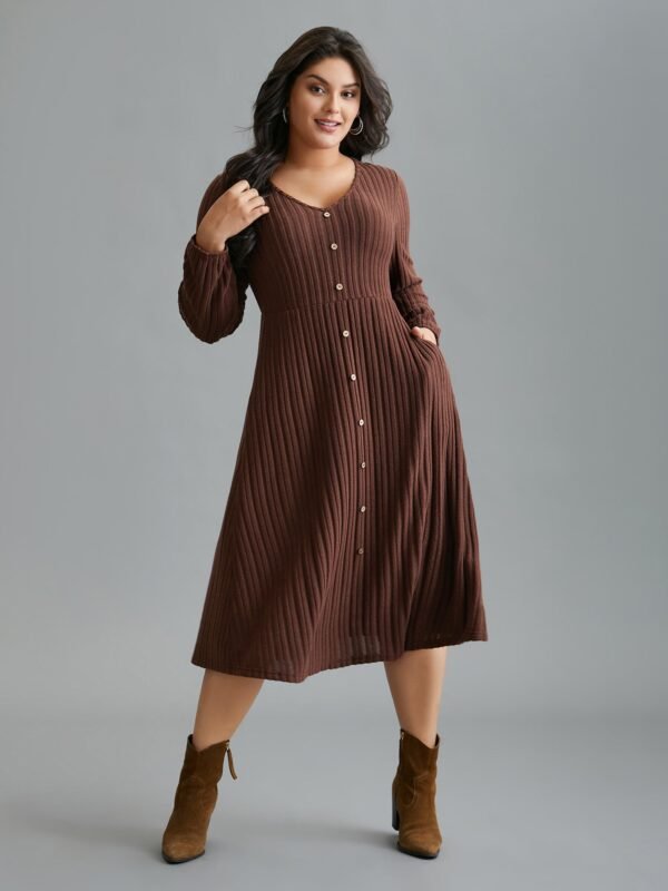 Stretchy Waist Defining Knit Midi Dress - Image 3