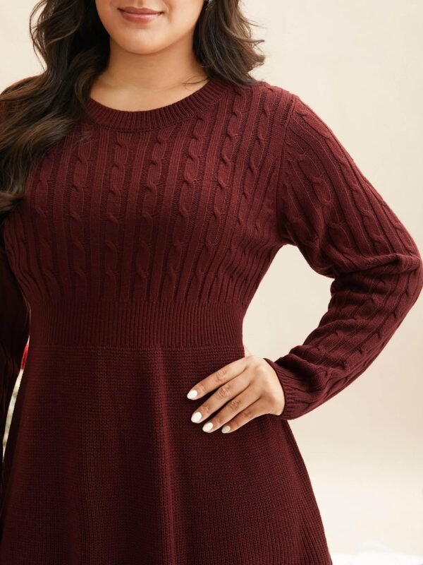 Cable Knit Fit-and-Flare Midi Sweater Dress - Image 5