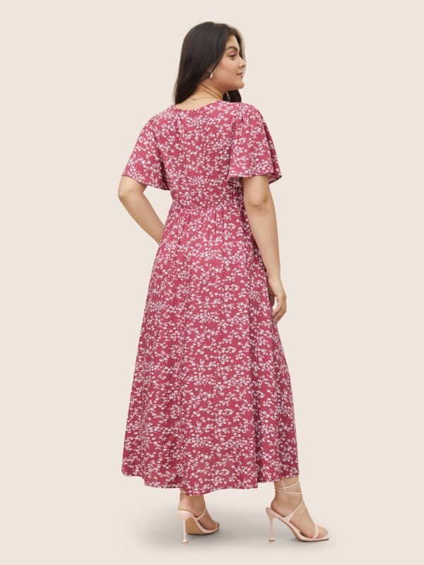 Bloom Dress - Flutter Sleeve Ditsy Floral Pocket Split Maxi Dress - Image 9