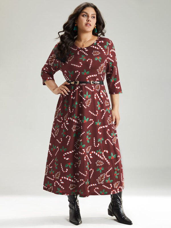 Christmas Print Pocket Elastic Waist Dress - Image 16