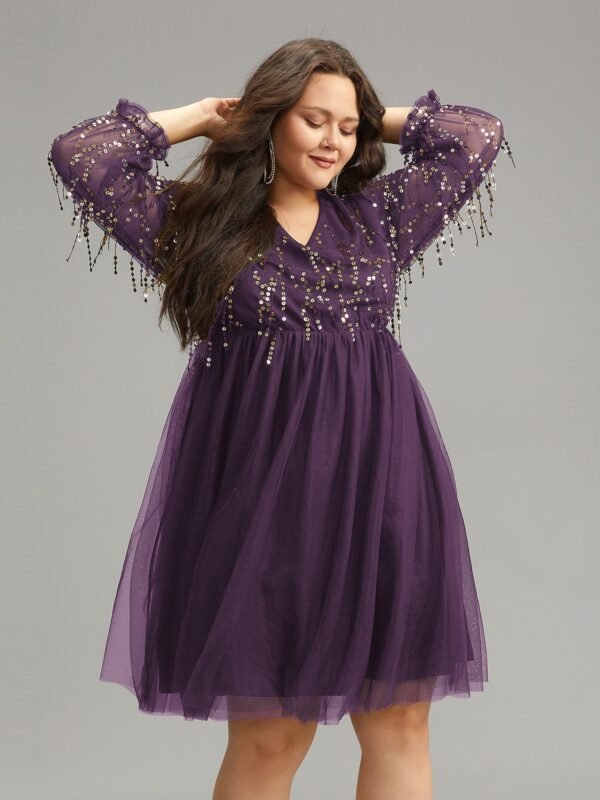 Sequin Mesh Patchwork Tassel Dress - Image 16
