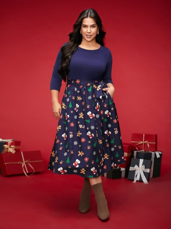 Holiday Everything Printed Skirt Fit-and-Flare Midi Dress - Image 12