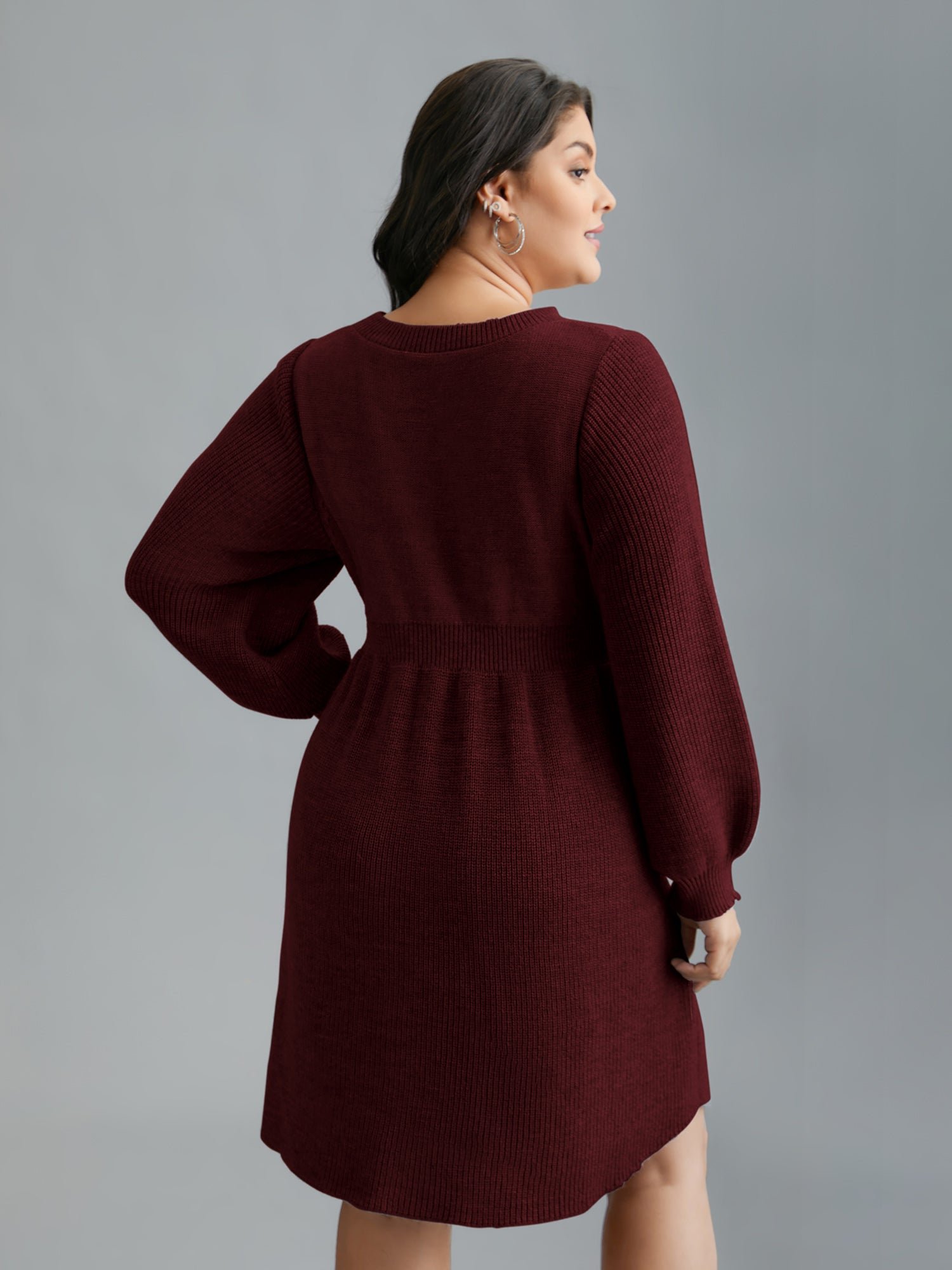 Cable Knit Elastic Waist Midi Sweater Dress - Image 9