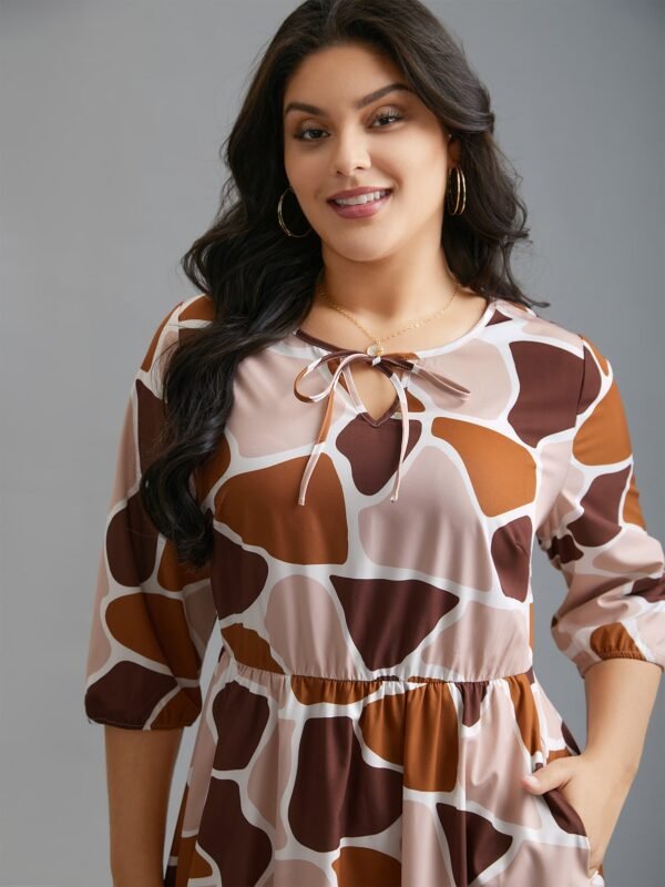 Neck-Tie Color Block Waist Cinched  Dress - Image 4