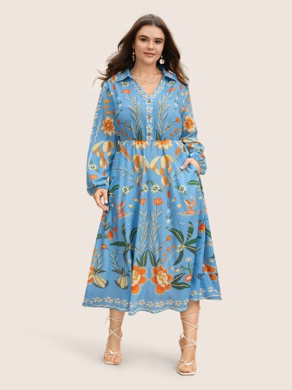 Bandana Print Pocket Lapel Collar Elastic Cuffs Dress - Image 25