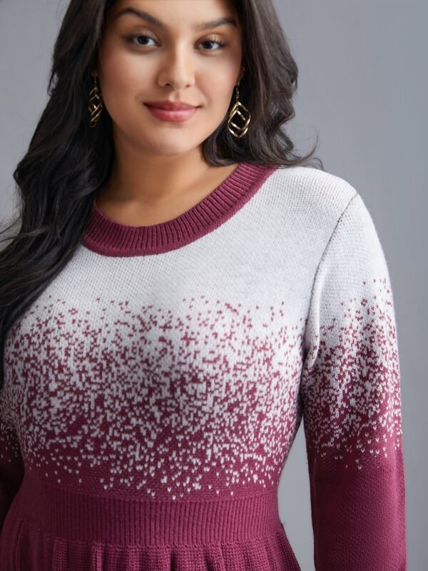 Contrast Textured Elastic Waist Sweater Dress - Image 5