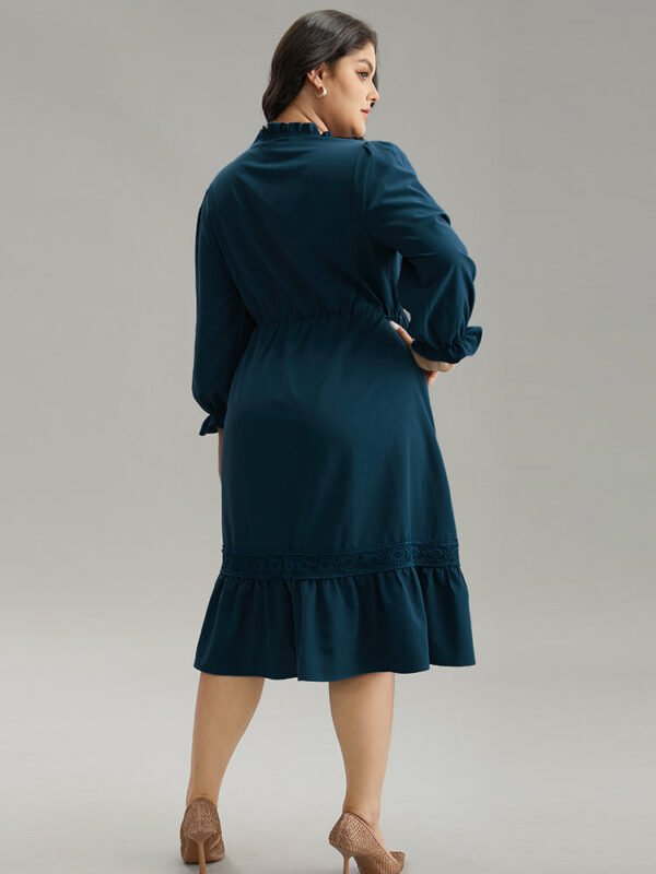Solid Frill Trim Guipure Lace Flutter Sleeve Dress - Image 5