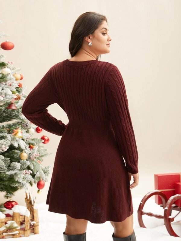 Cable Knit Fit-and-Flare Midi Sweater Dress - Image 2