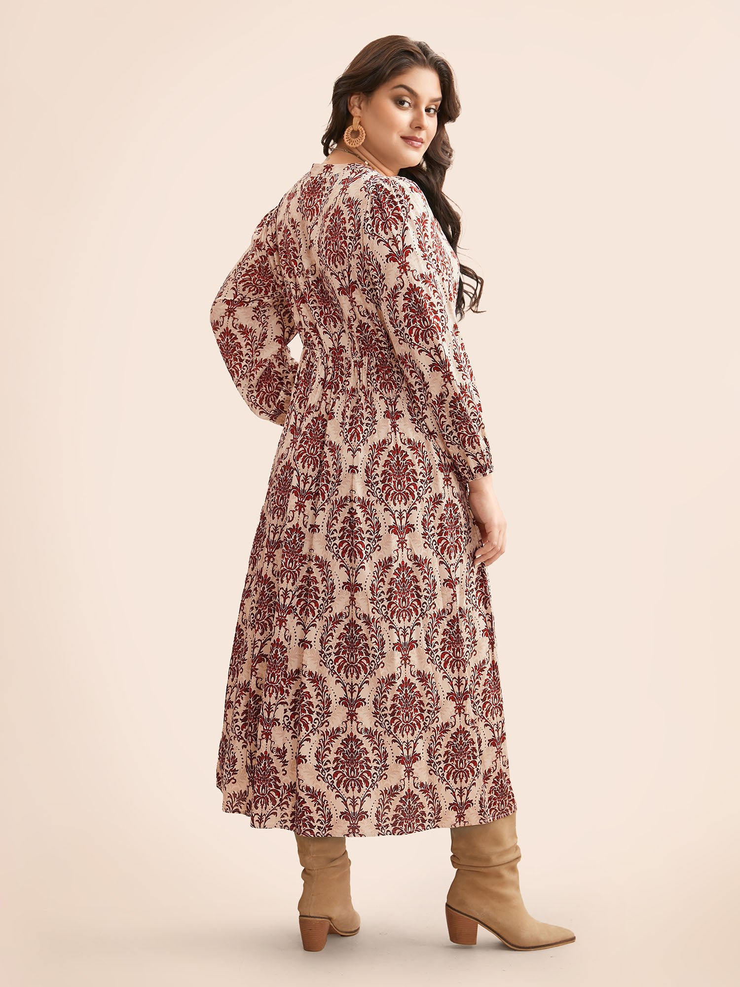 Boho Print Notched Tie Knot Maxi Dress - Image 21