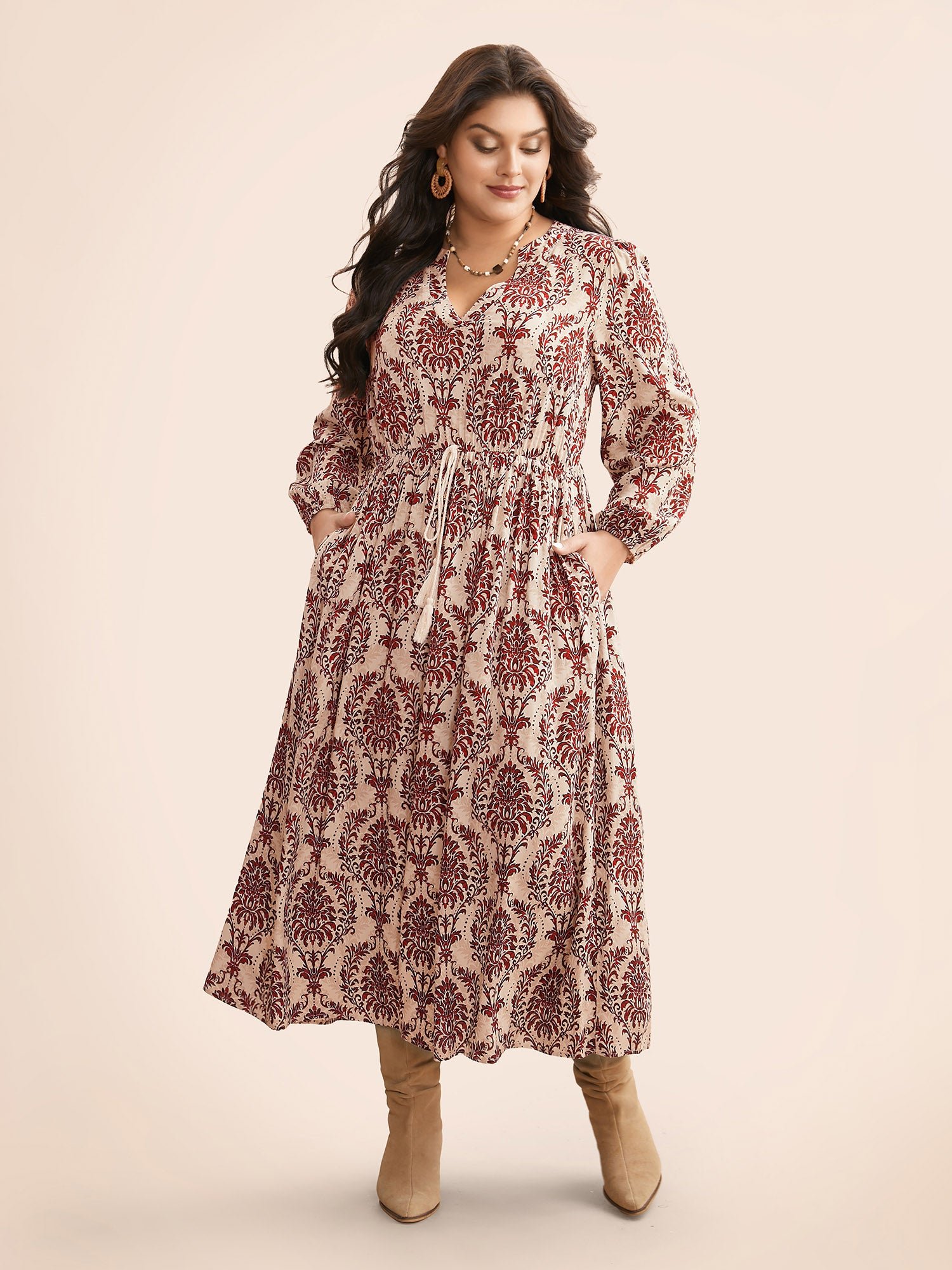 Boho Print Notched Tie Knot Maxi Dress - Image 20