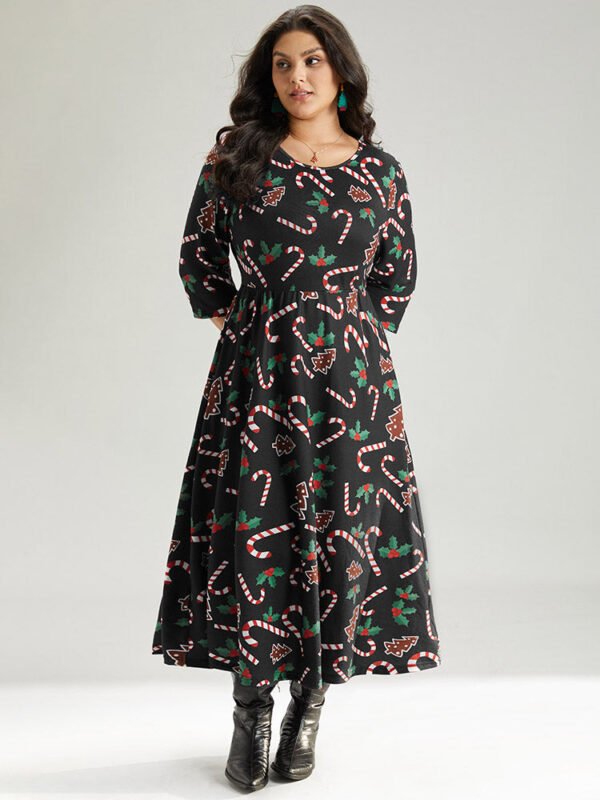 Christmas Print Pocket Elastic Waist Dress - Image 6