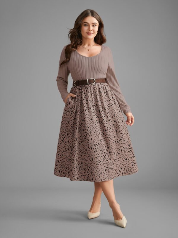 Ditsy Floral Patchwork Texture Midi Dress - Image 15