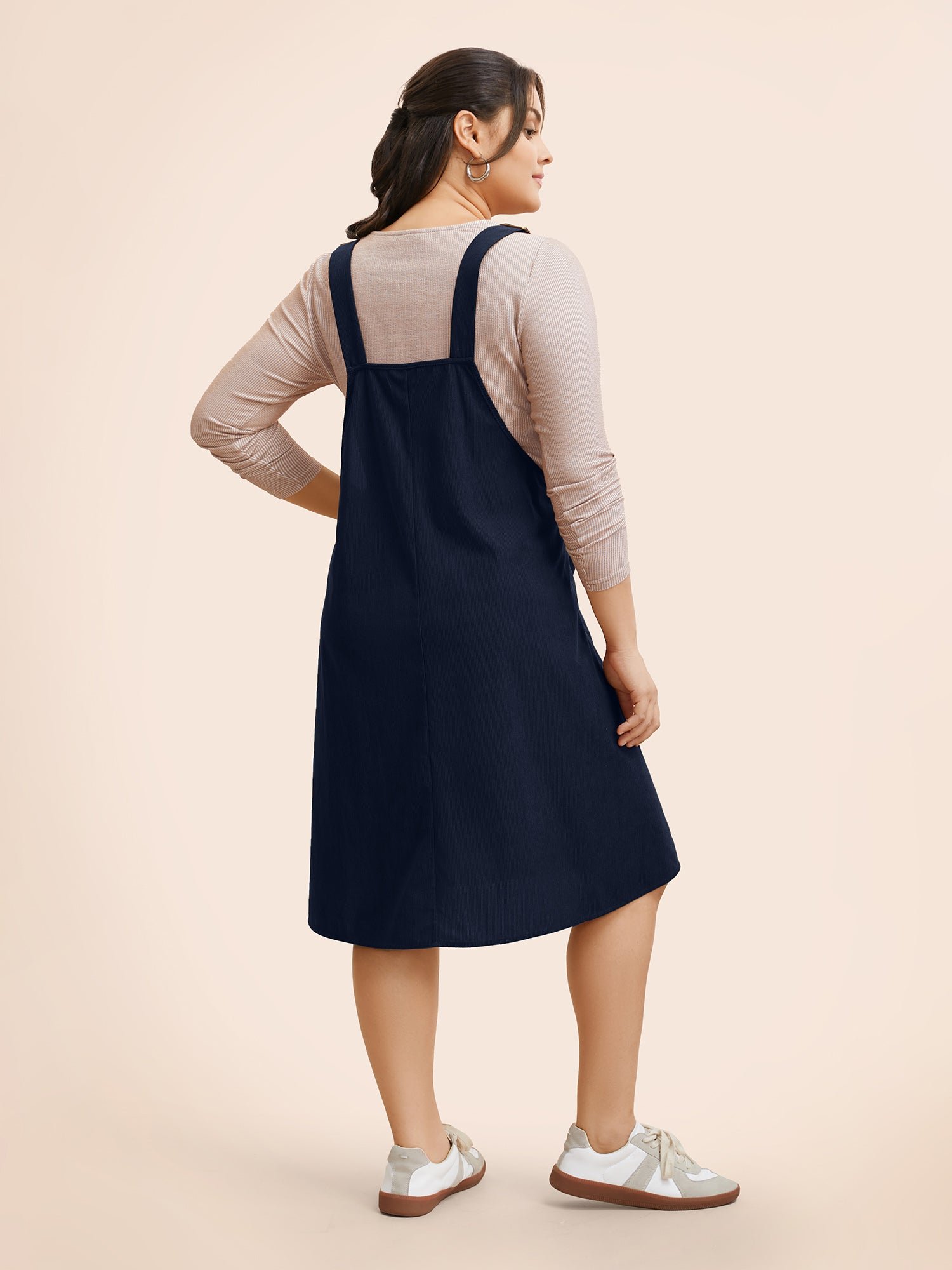 Solid Corduroy Pleated Overall Dress - Image 16