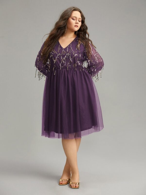 Sequin Mesh Patchwork Tassel Dress - Image 17