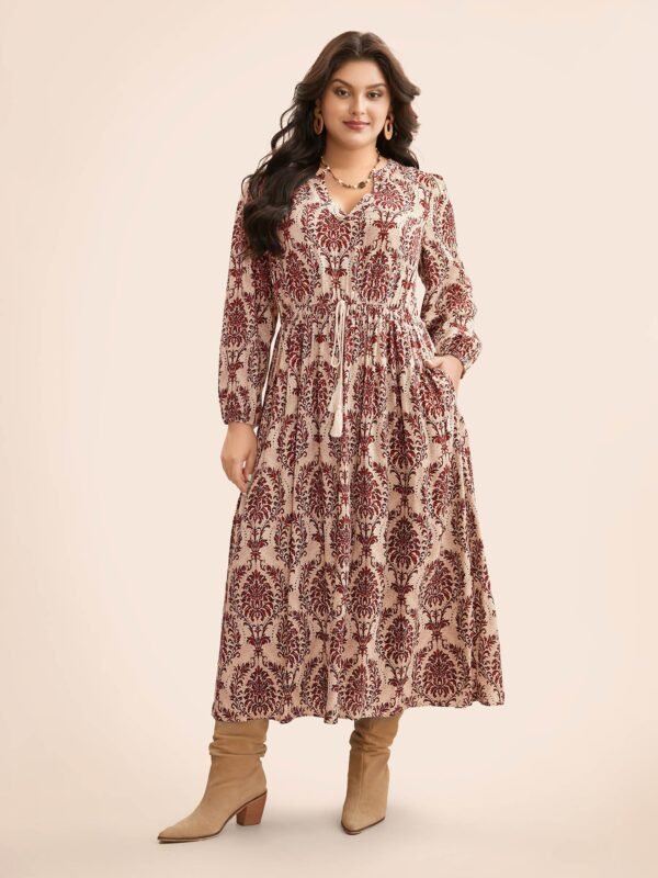 Boho Print Notched Tie Knot Maxi Dress - Image 19