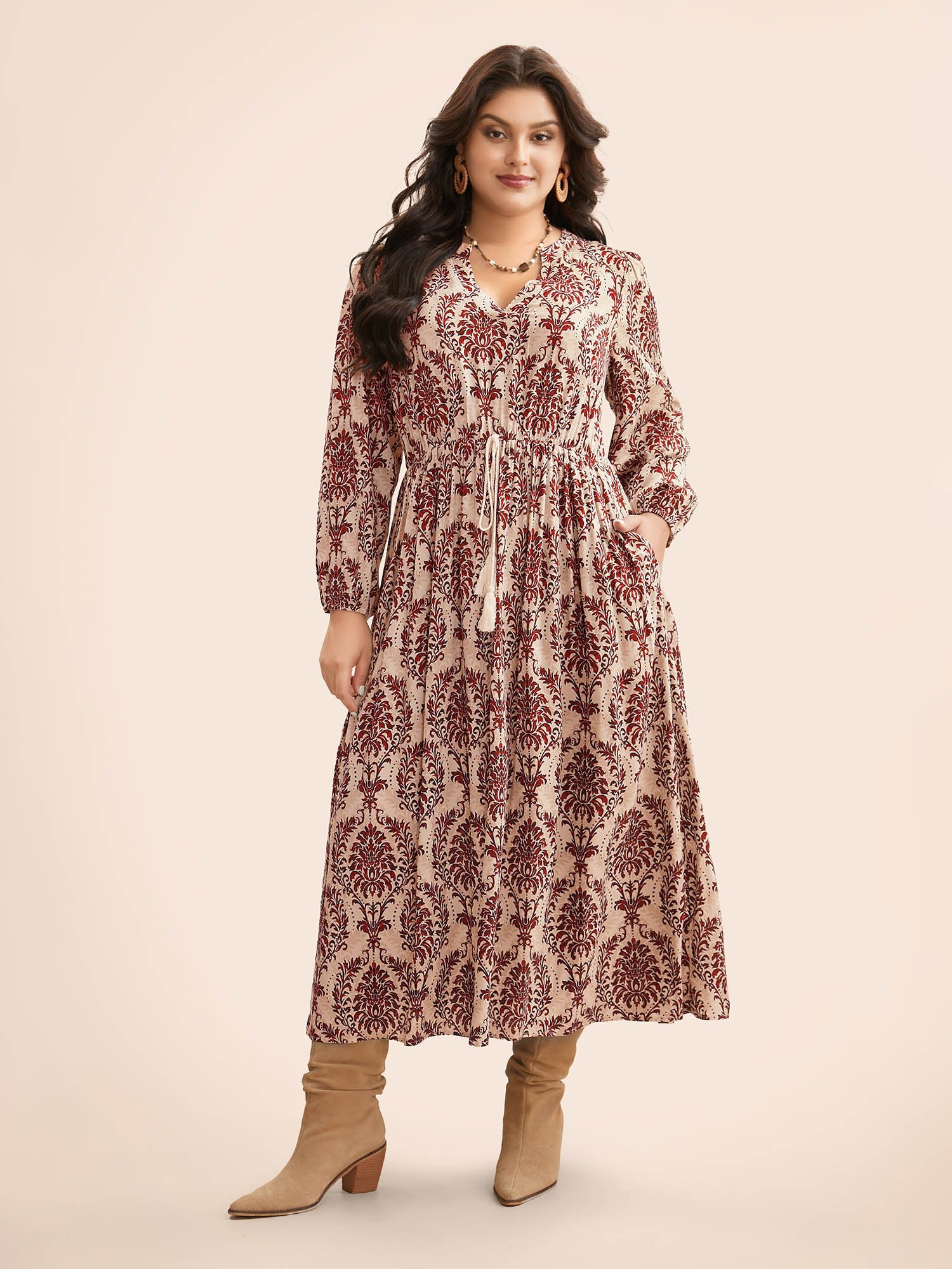 Boho Print Notched Tie Knot Maxi Dress - Image 19