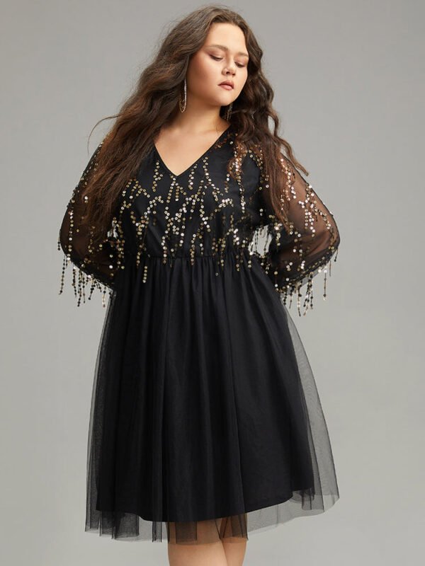 Sequin Mesh Patchwork Tassel Dress - Image 4