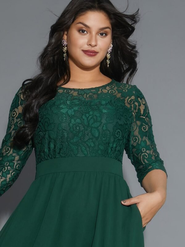 Lace Patchwork Shirred Midi Pocket Dress - Image 23