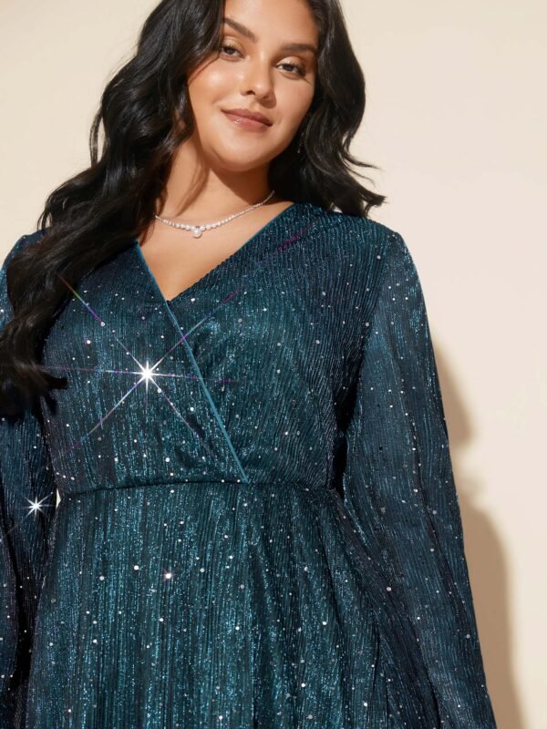 Stretchy Gold Foil Surplice Neckline Midi Dress - Image 8