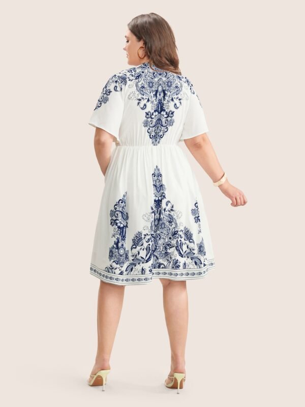 Bandana Print Ruffle Sleeve V Neck Pocket Knee Dress - Image 7