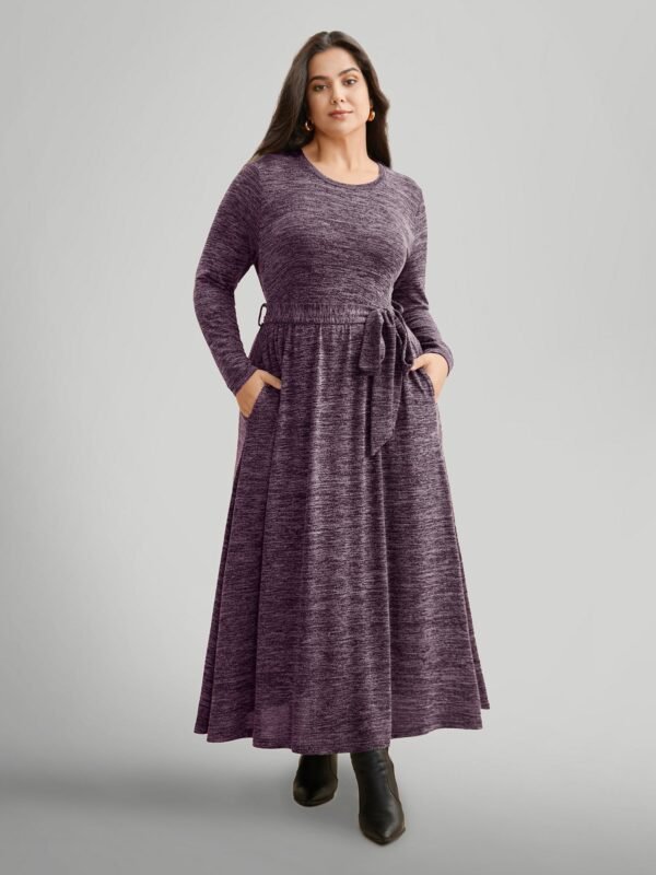 Round Neck Heather Belted Dress