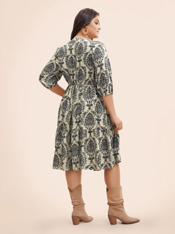 Boho Print Tie Knot Puff Sleeve Dress - Image 34