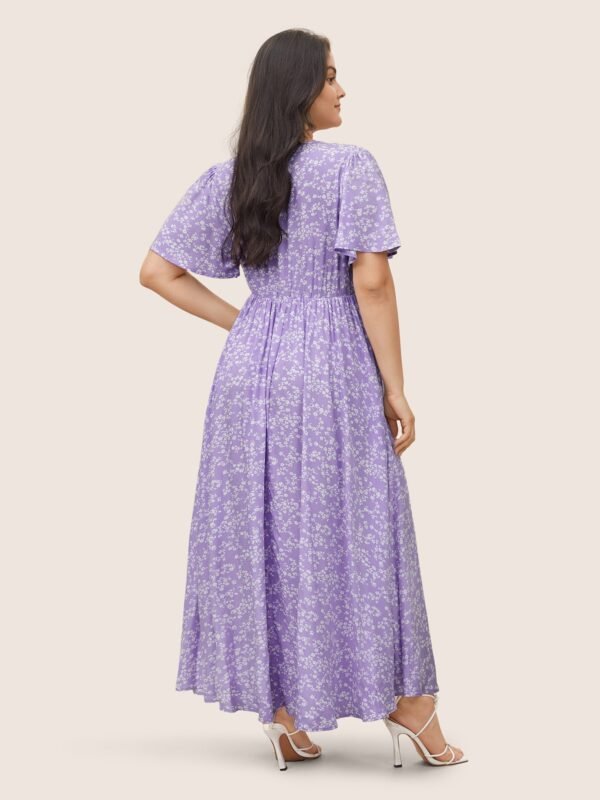 Bloom Dress - Flutter Sleeve Ditsy Floral Pocket Split Maxi Dress - Image 56
