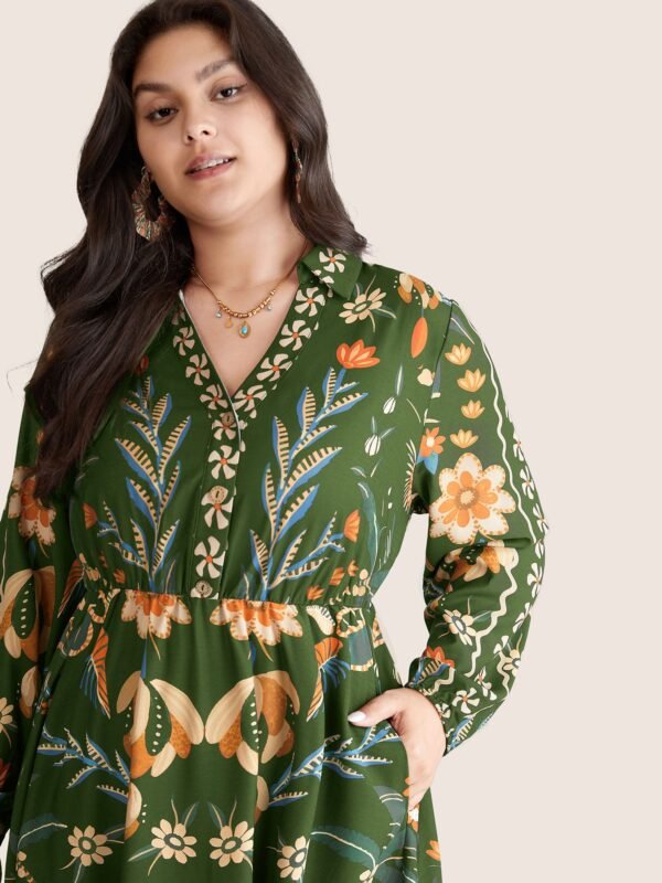 Bandana Print Pocket Lapel Collar Elastic Cuffs Dress - Image 19