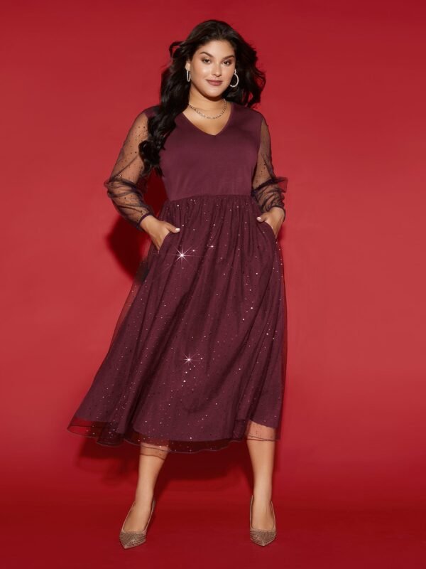 Sheer Mesh Shimmering Sequins Maxi Dress - Image 6