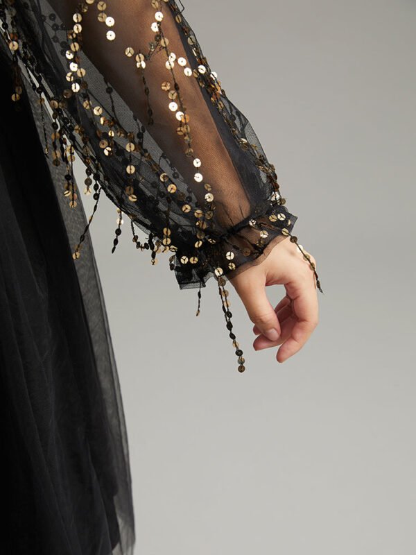 Sequin Mesh Patchwork Tassel Dress - Image 7