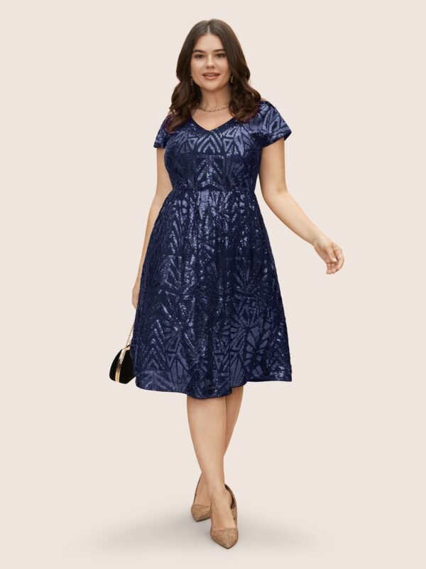 Geometric Sequin Dolman Sleeve Midi Dress - Image 8