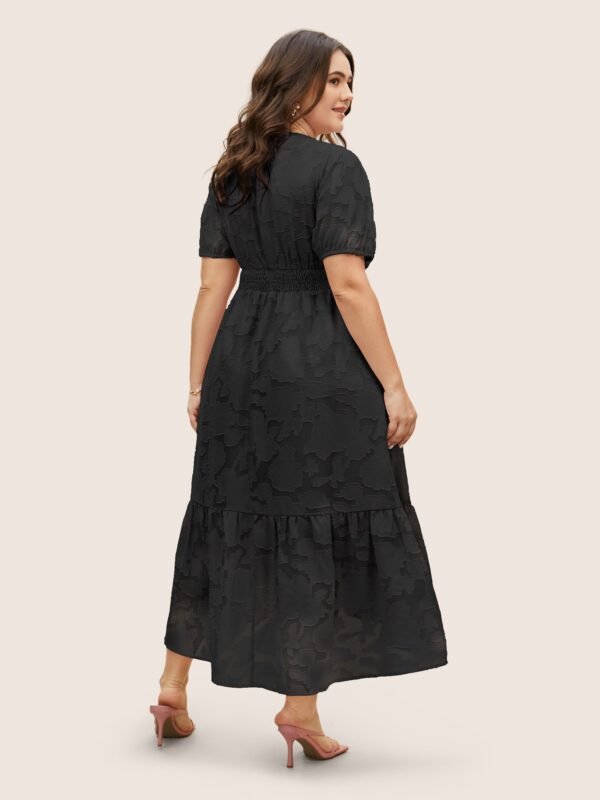 Solid Textured Lantern Sleeve Button Detail Dress - Image 8