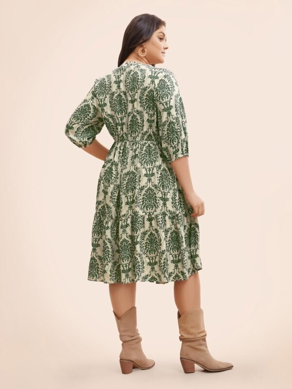 Boho Print Tie Knot Puff Sleeve Dress - Image 21