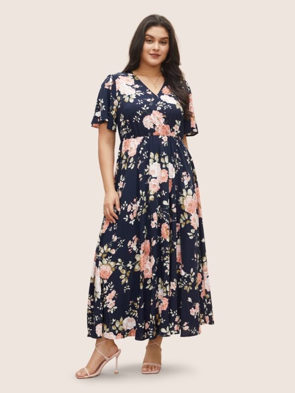 Bloom Dress - Flutter Sleeve Ditsy Floral Pocket Split Maxi Dress - Image 2