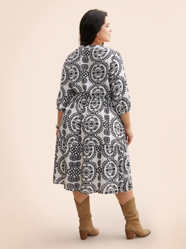 Boho Print Tie Knot Puff Sleeve Dress - Image 47