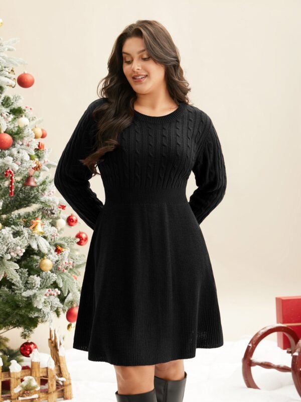 Cable Knit Fit-and-Flare Midi Sweater Dress - Image 18