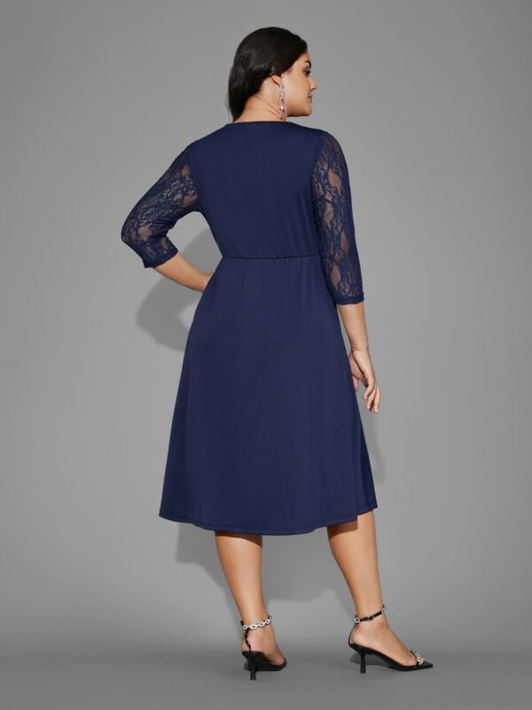 Asymmetrical Neck Lace Patchwork Mesh Dress - Image 10