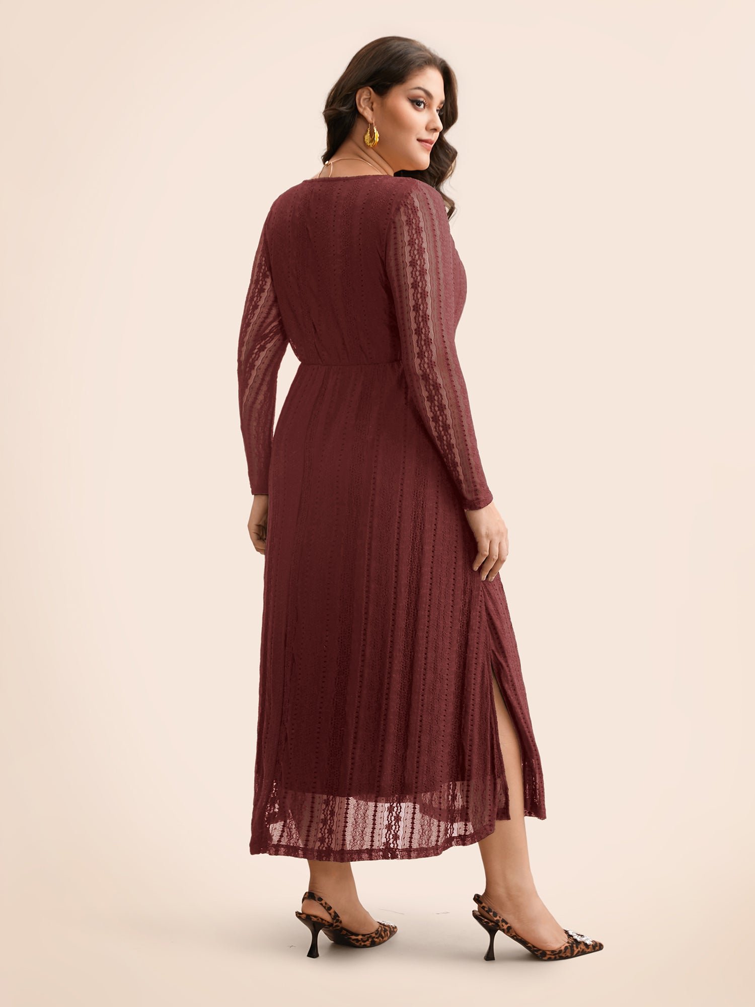 Lace Panel Square Neck Tie Knot Dress - Image 15