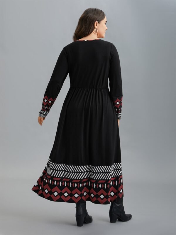 Crew Neck Geometric Print Patchwork Dress - Image 5