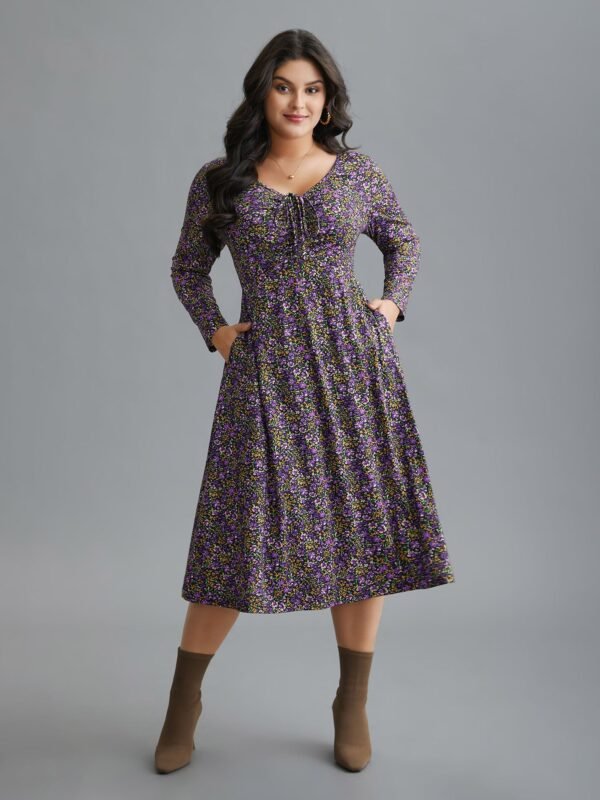 Ditsy Floral Drawstring Midi Dress - Image 9